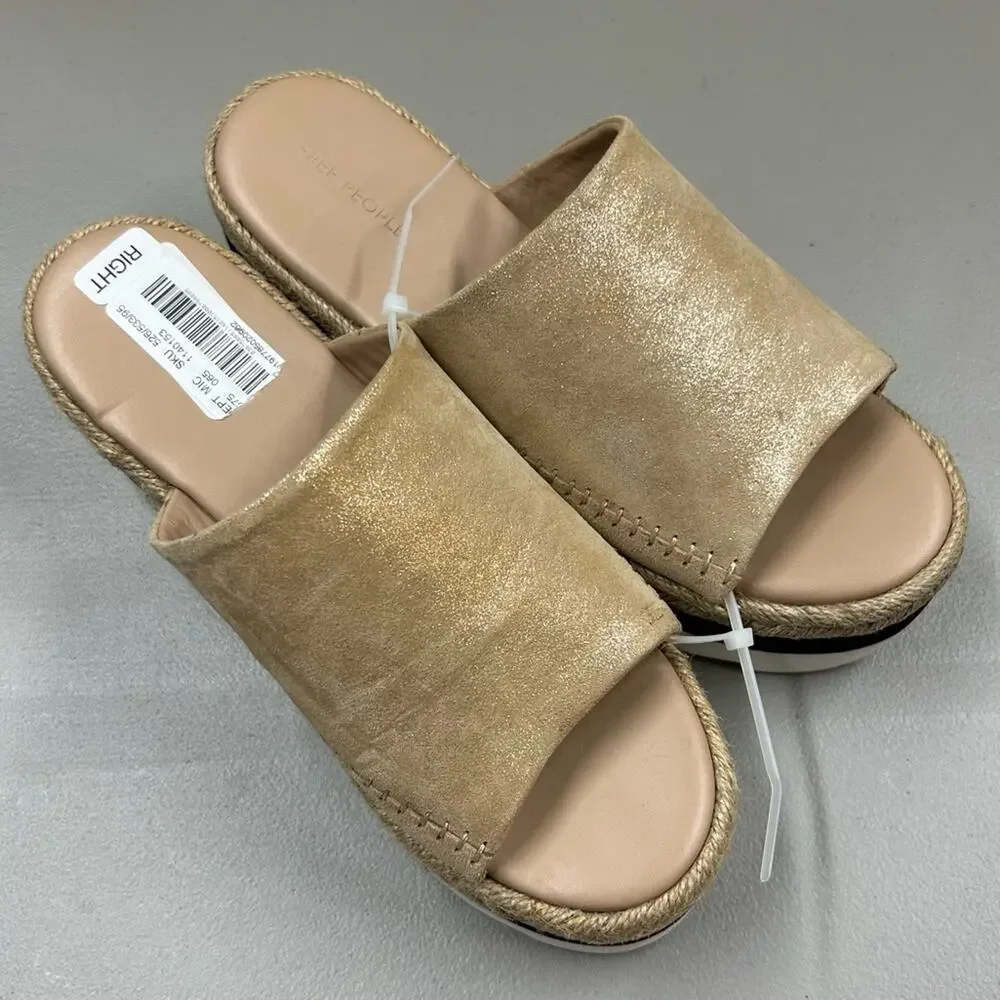 Free People Santorini Espadrille Sandal Slides Slip On Suede Leather Platform